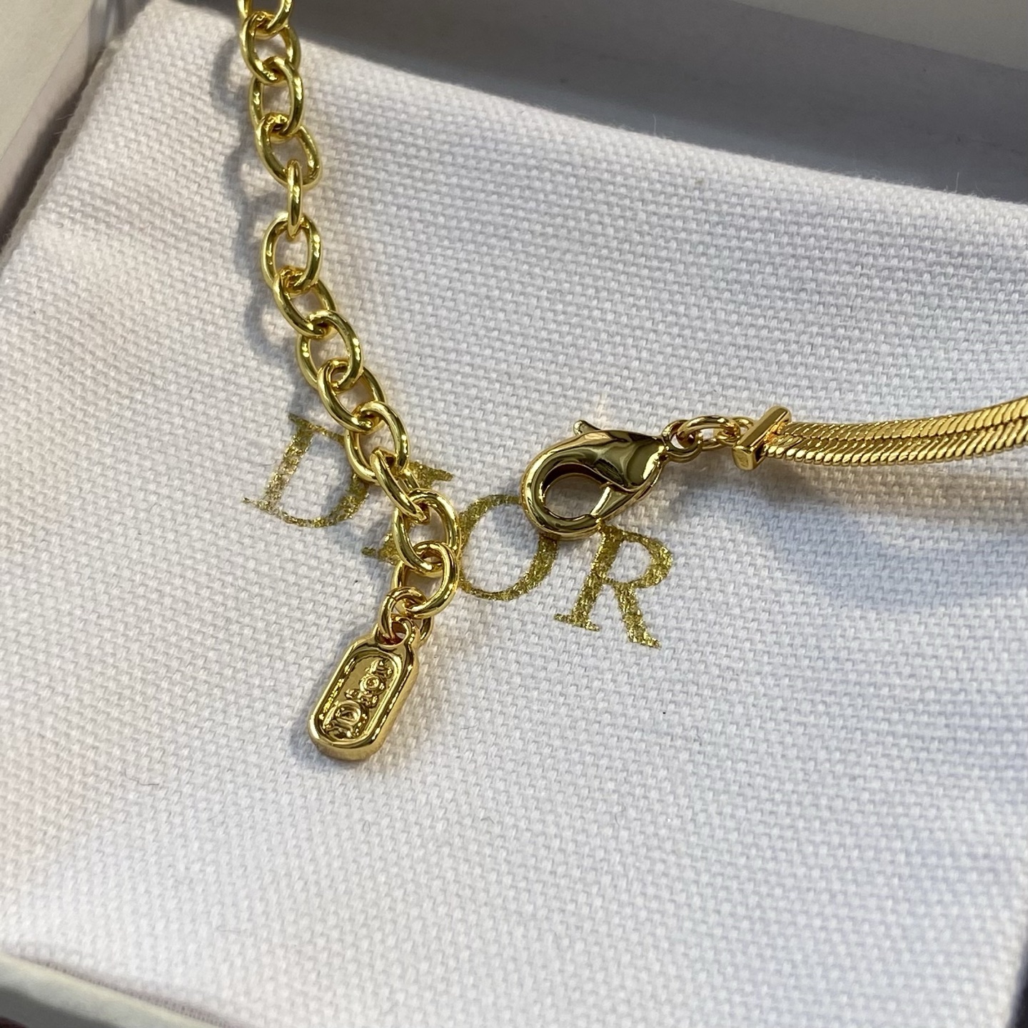 Dior Bow CD Charm Snake Chain necklace gold-tone metal 42cm with 5cm extender