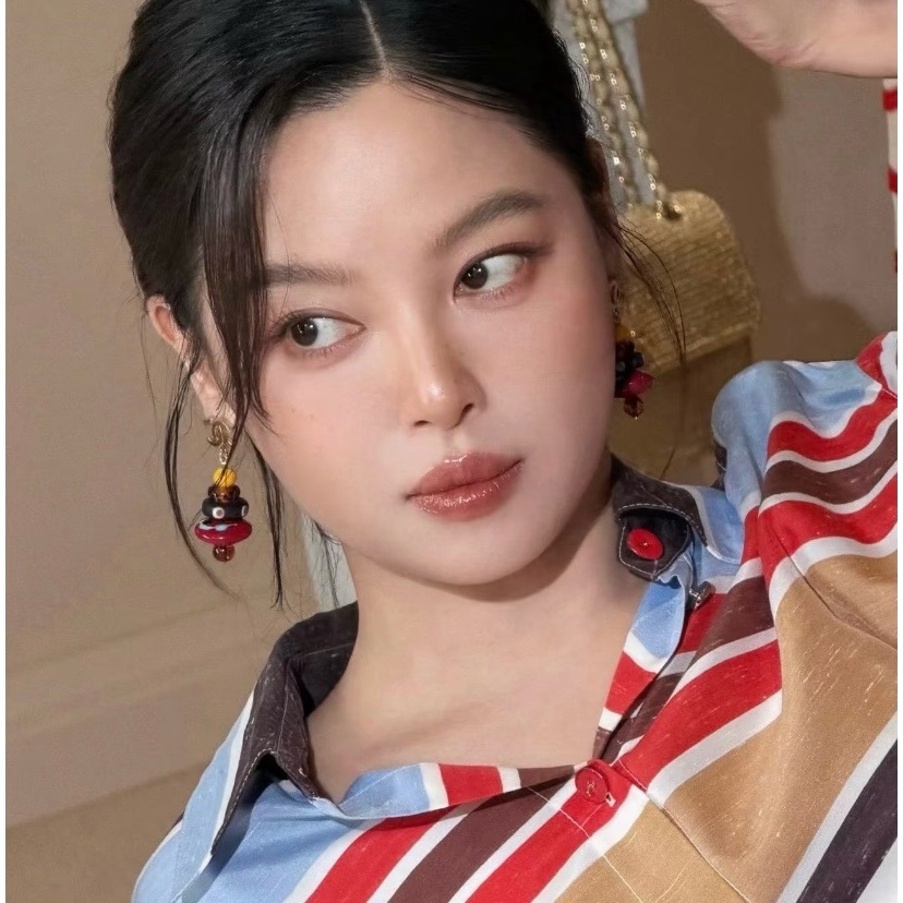 Chanel CC Logo Stacked Resin Bead Drop Earrings earrings Gold-tone metal with yellow tortoiseshell brown black red light blue amber resin beads 6cm drop length