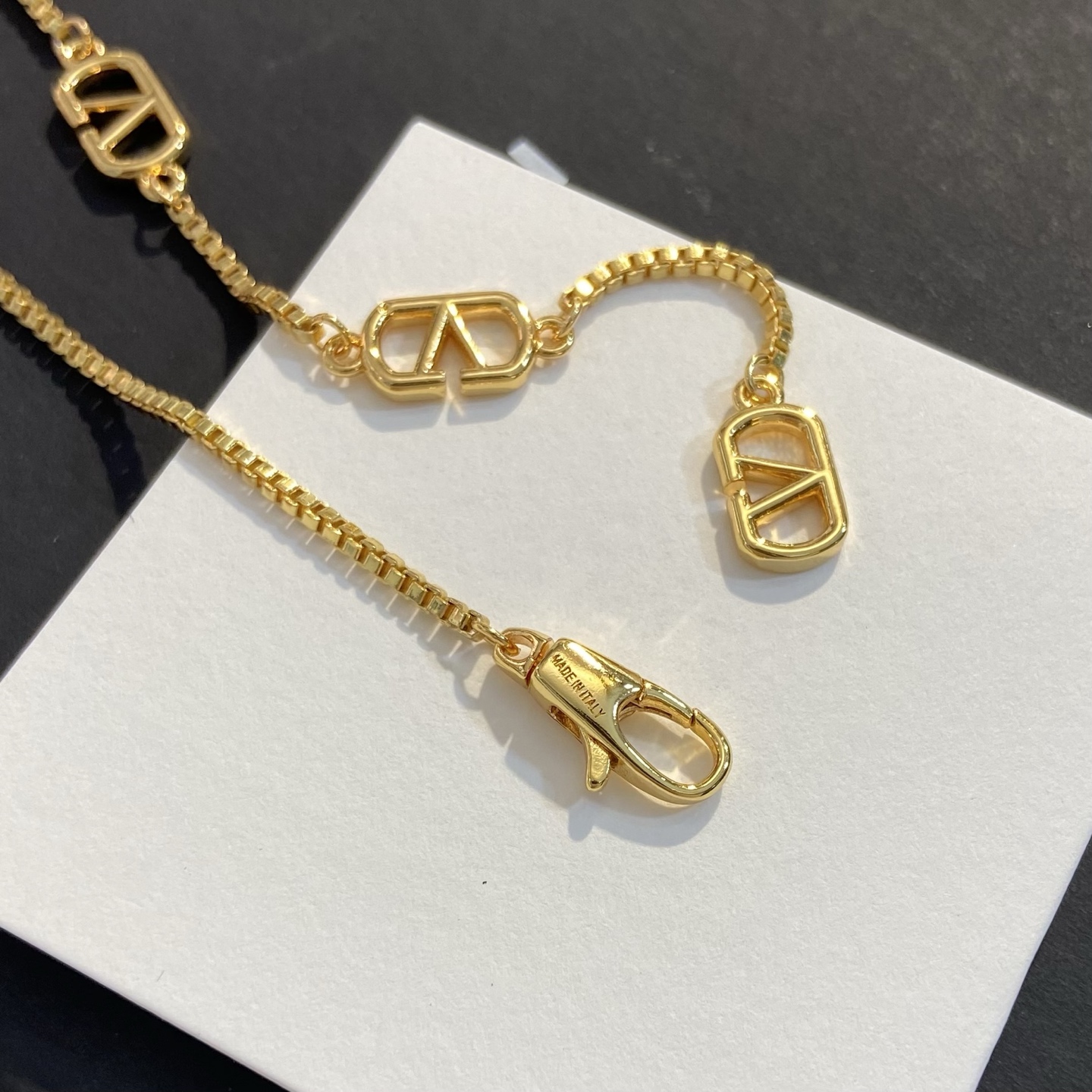 Valentino VLogo Signature Crystal Pendant necklace gold-tone metal with clear crystal rhinestones 45cm with 5cm extender