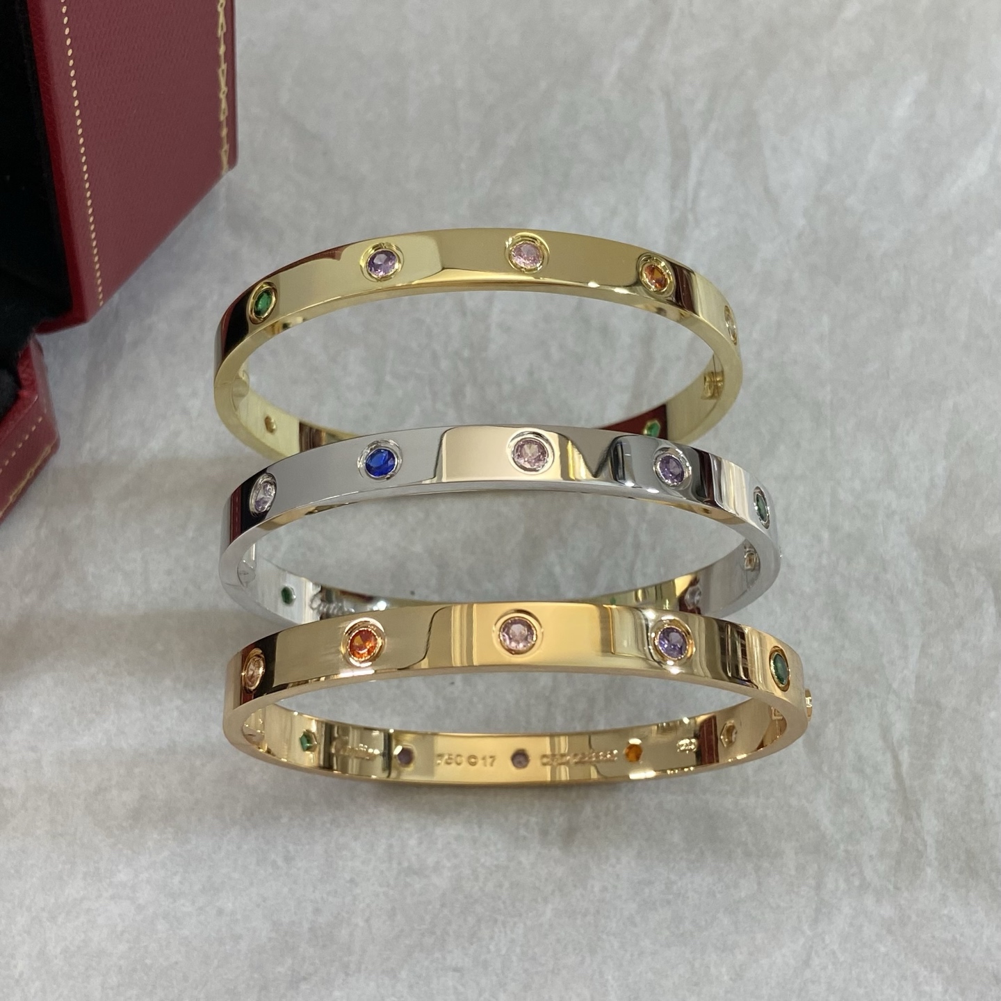 Cartier Love bracelet Yellow gold with multicolor gemstones white gold with multicolor gemstones 17