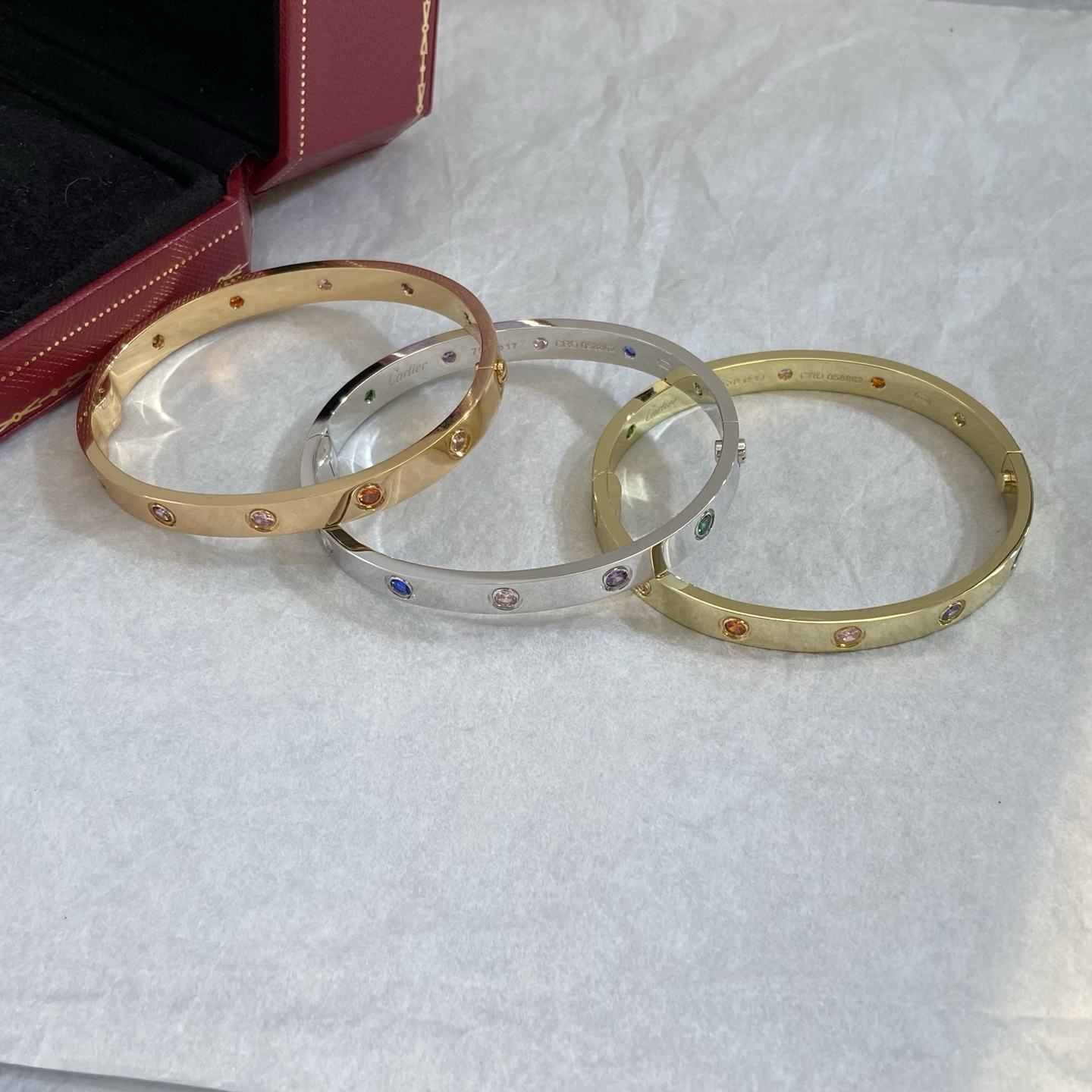 Cartier Love bracelet Yellow gold with multicolor gemstones white gold with multicolor gemstones 17