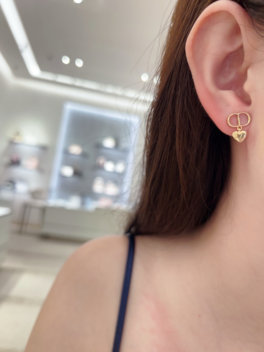 Dior CD Logo Mismatched Drop Earrings earrings Gold-tone metal with white faux pearl and clear crystal accents 1 5cm drop length