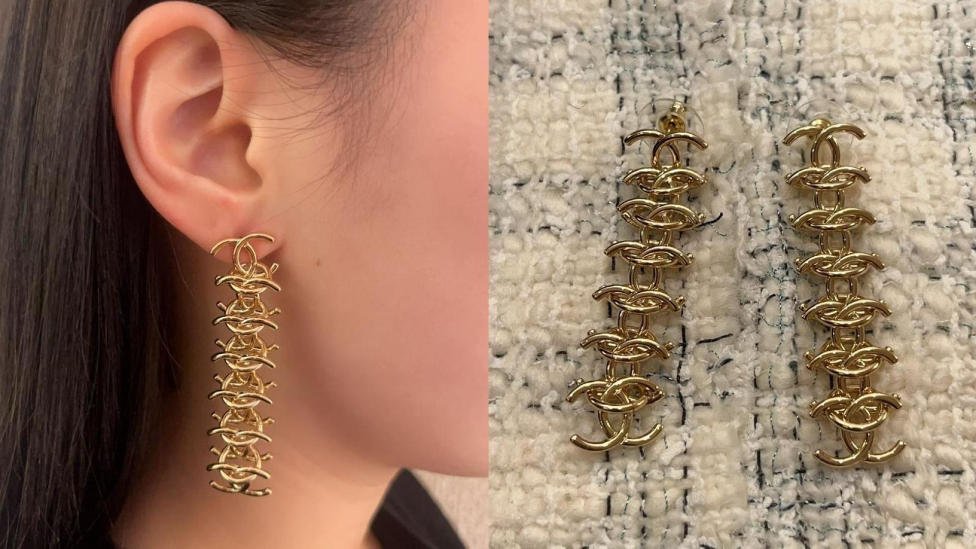 Chanel Multi Interlocking CC Chain Drop Earrings earrings Gold-tone metal no additional stones 6cm length