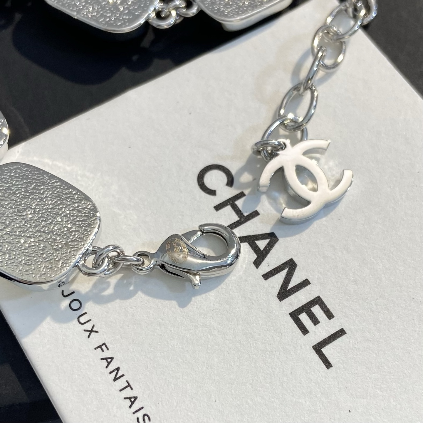 Chanel Crystal Sugar Cube CC Bracelet bracelet Silver-toned metal with clear cabochon resin and clear crystal accents 18cm
