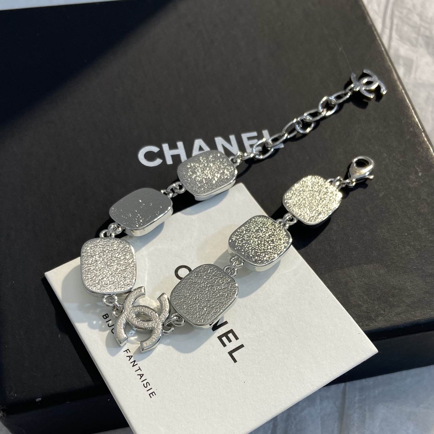 Chanel Crystal Sugar Cube CC Bracelet bracelet Silver-toned metal with clear cabochon resin and clear crystal accents 18cm