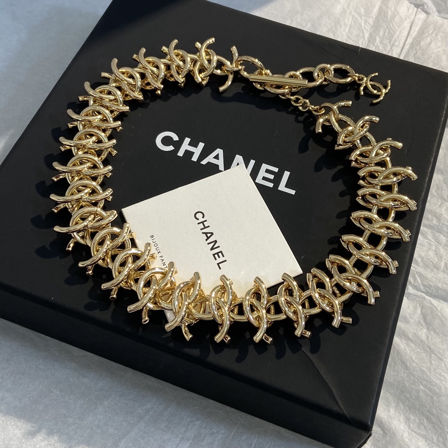 Chanel Interlocking CC Logo Chunky Chain Choker necklace gold-tone metal 38cm with 5cm extender