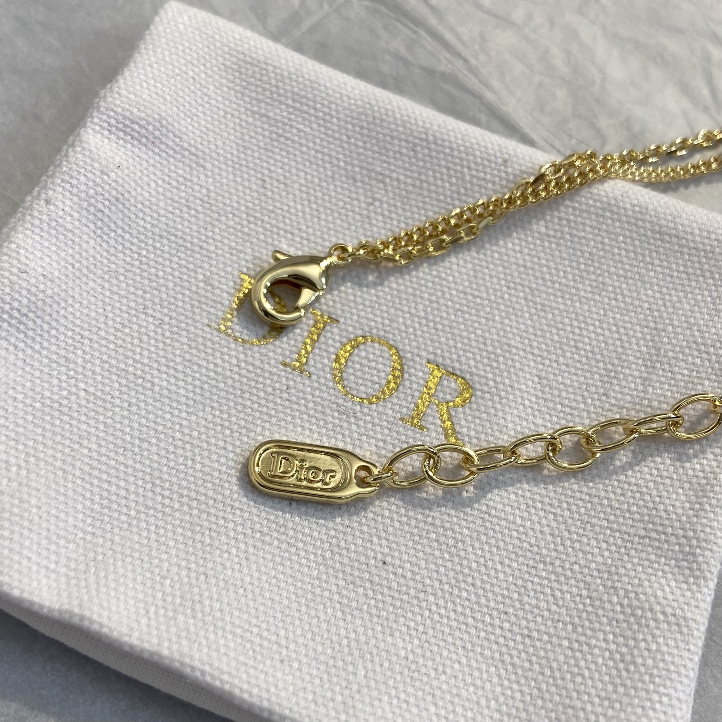 Dior CD Crystal Charm Double Chain Bracelet bracelet gold-tone metal with clear faceted crystals 16cm with 3cm extender