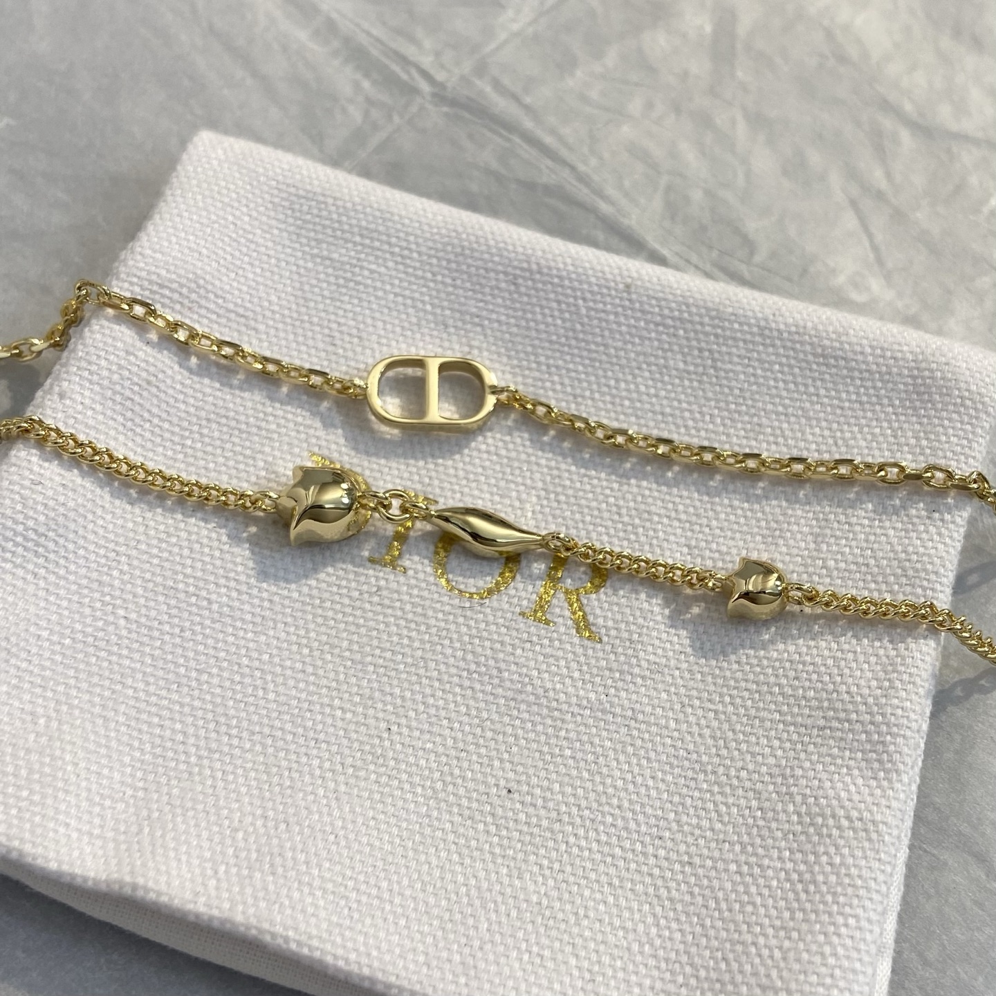 Dior CD Crystal Charm Double Chain Bracelet bracelet gold-tone metal with clear faceted crystals 16cm with 3cm extender