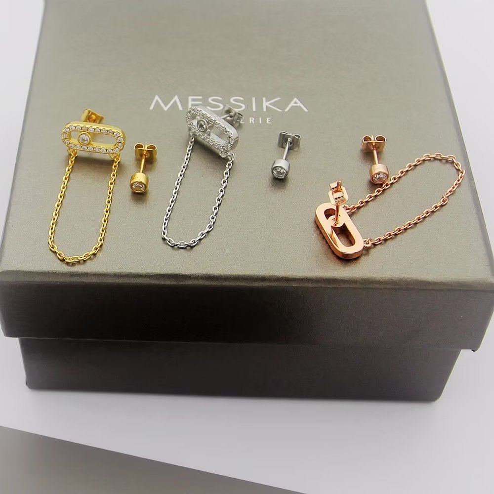 Messika Move Series earrings Yellow gold white gold rose gold with clear diamonds 2cm chain drop