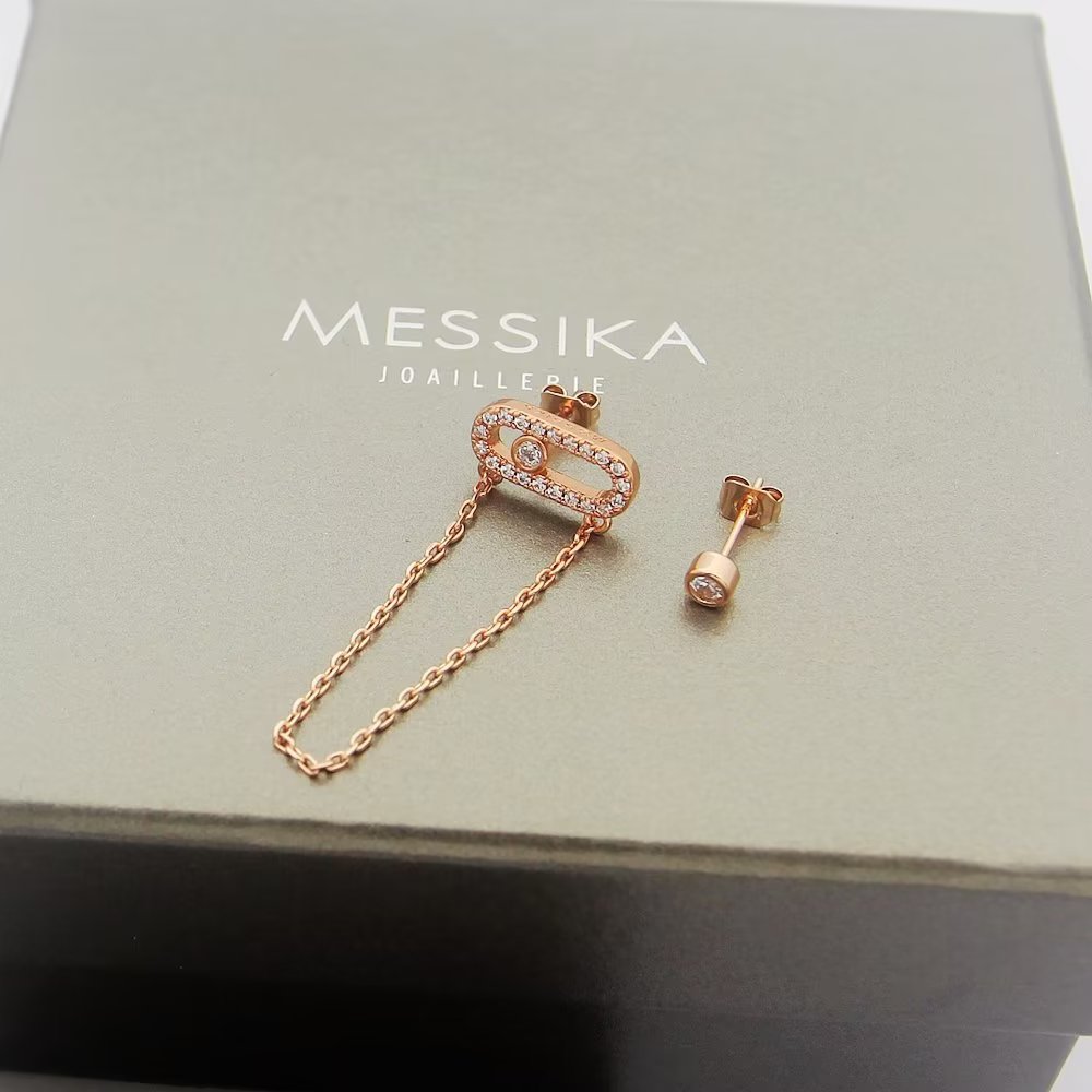 Messika Move Series earrings Yellow gold white gold rose gold with clear diamonds 2cm chain drop