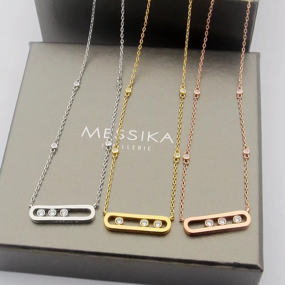 Messika Baby Move necklace Rose gold with white diamonds 42cm