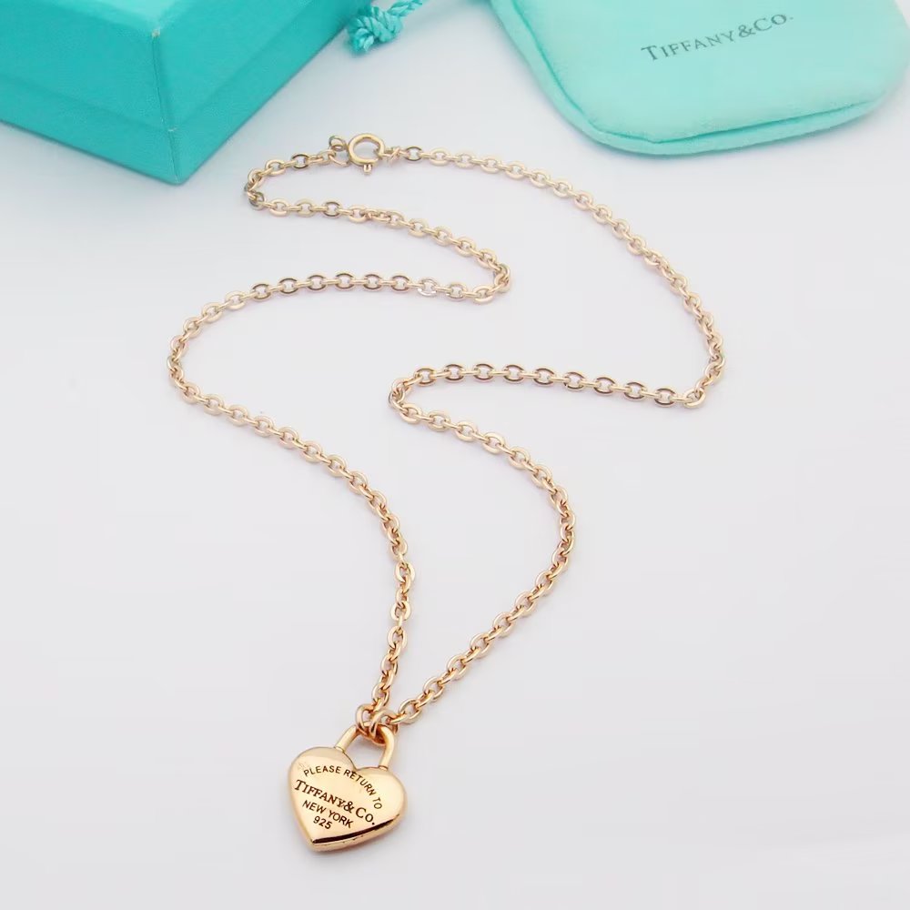 Tiffany Co Return to Tiffany Heart Lock Pendant necklace Sterling silver 18k yellow gold 18k rose gold no gemstones 18 inches