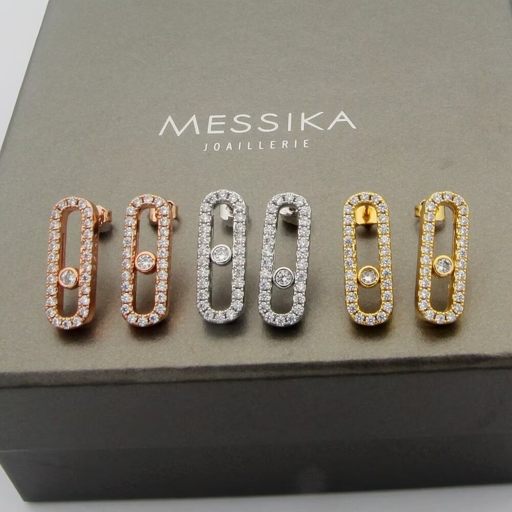 Messika Move Uno earrings rose gold with clear diamonds 1 5cm length