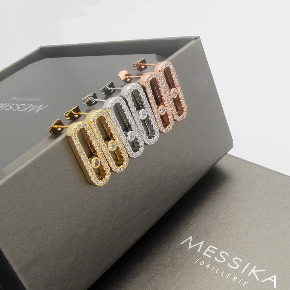 Messika Move Uno earrings rose gold with clear diamonds 1 5cm length