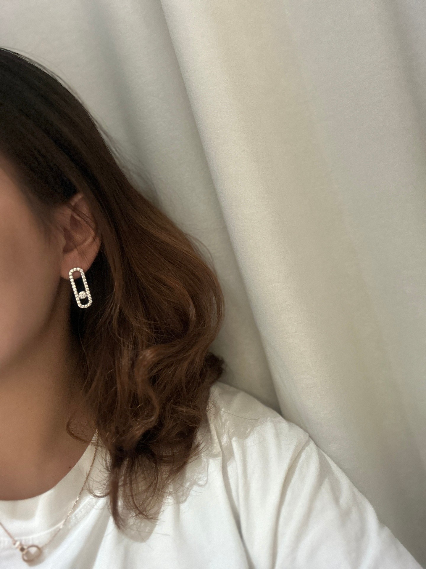 Messika Move Uno earrings rose gold with clear diamonds 1 5cm length