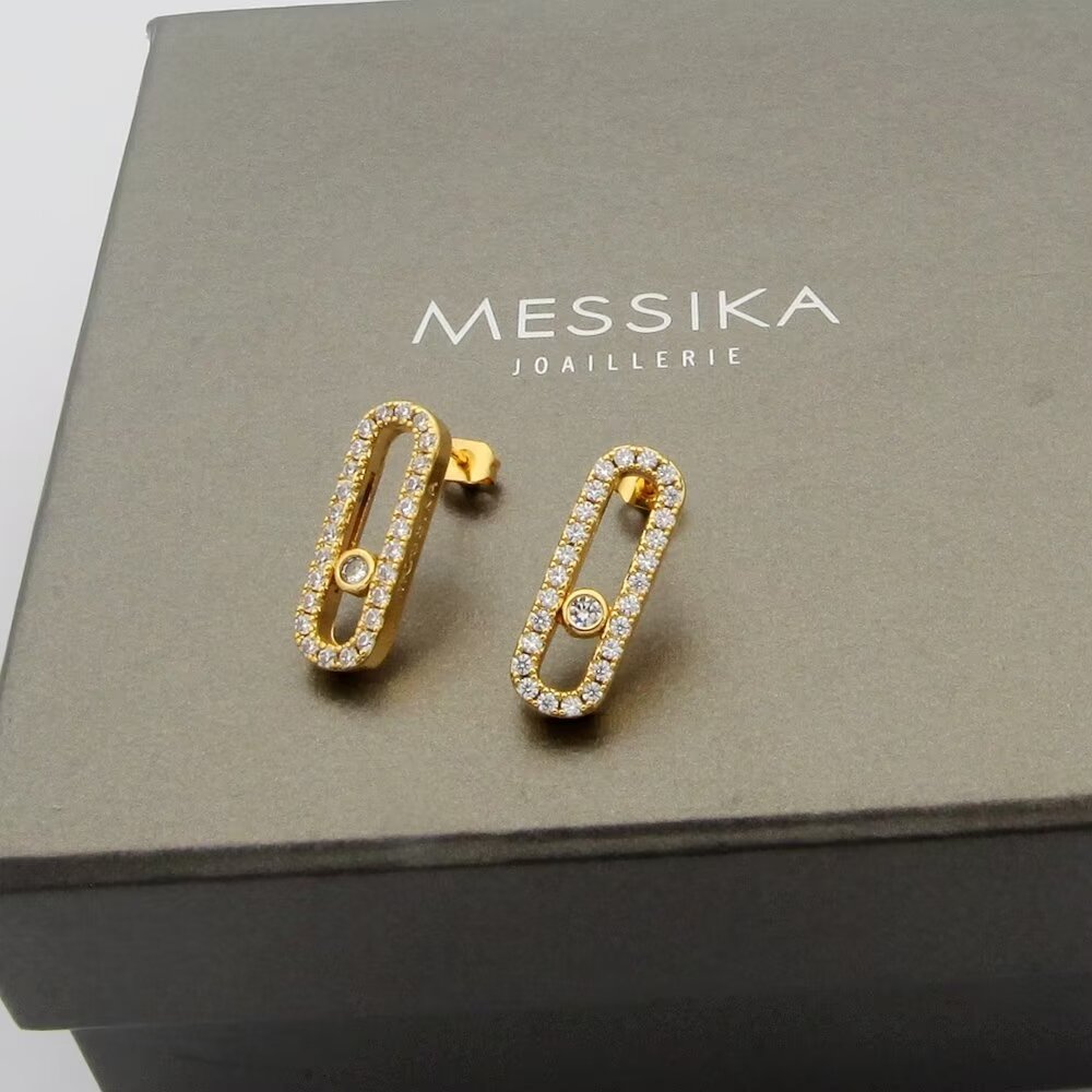 Messika Move Uno earrings rose gold with clear diamonds 1 5cm length