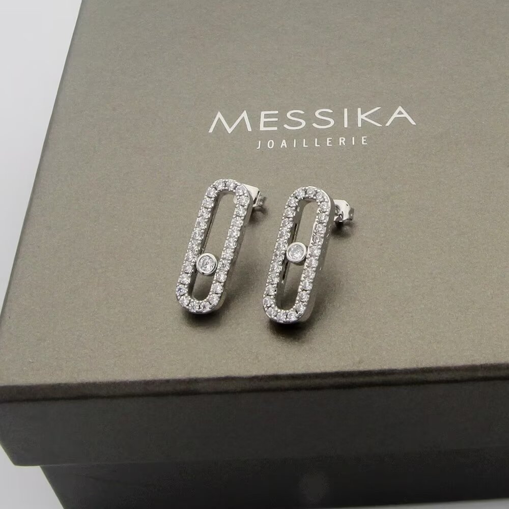 Messika Move Uno earrings rose gold with clear diamonds 1 5cm length