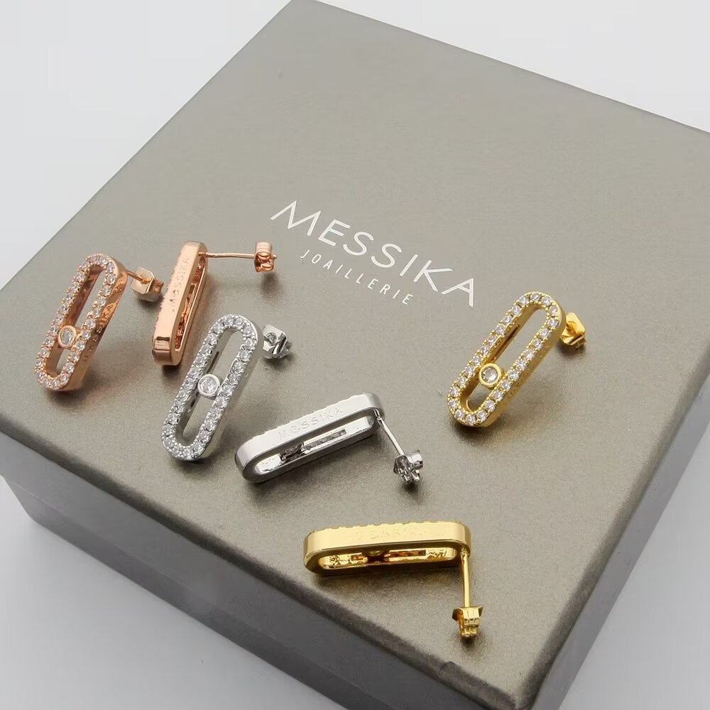 Messika Move Uno earrings rose gold with clear diamonds 1 5cm length