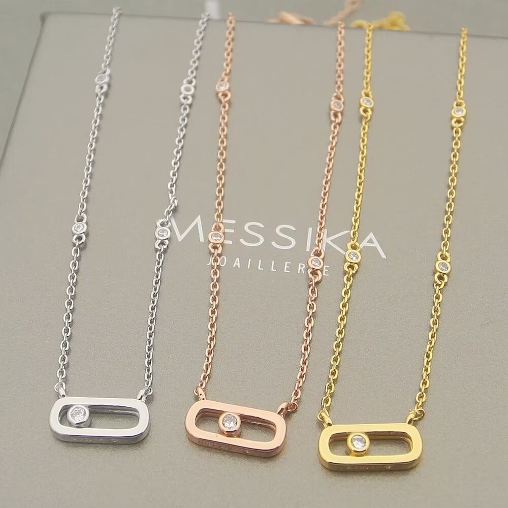 Messika Move necklace silver rose gold yellow gold metal with clear diamond accents 45cm