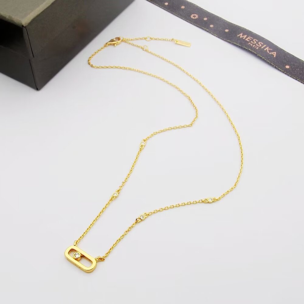 Messika Move necklace silver rose gold yellow gold metal with clear diamond accents 45cm