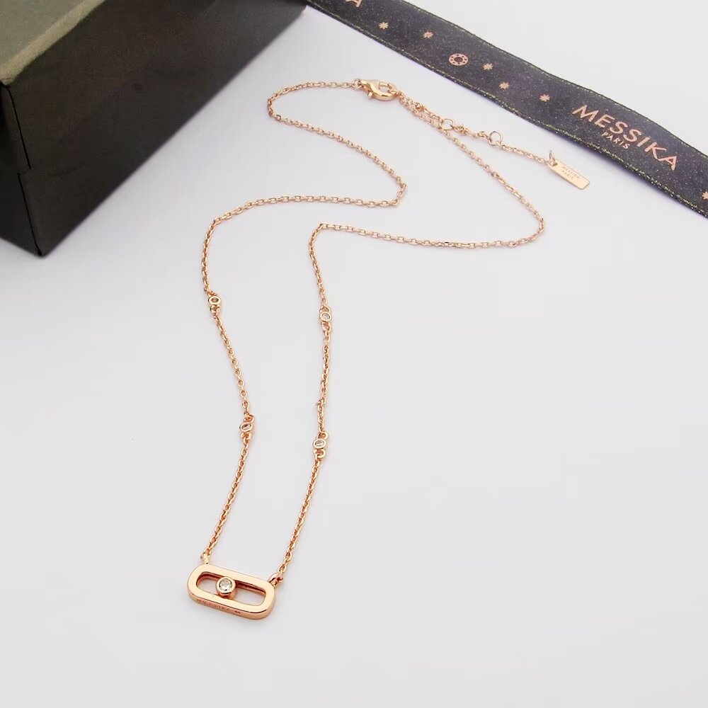 Messika Move necklace silver rose gold yellow gold metal with clear diamond accents 45cm