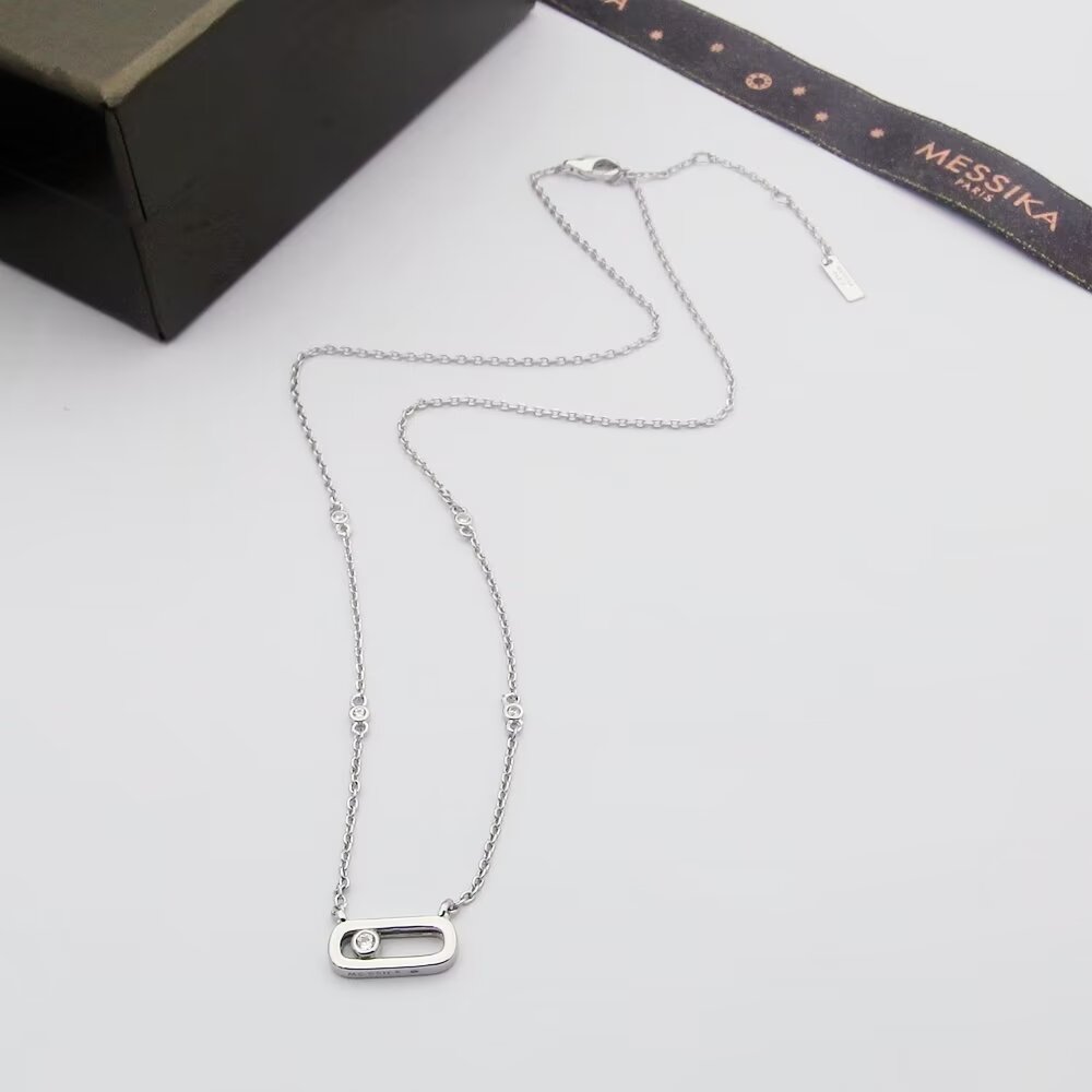Messika Move necklace silver rose gold yellow gold metal with clear diamond accents 45cm