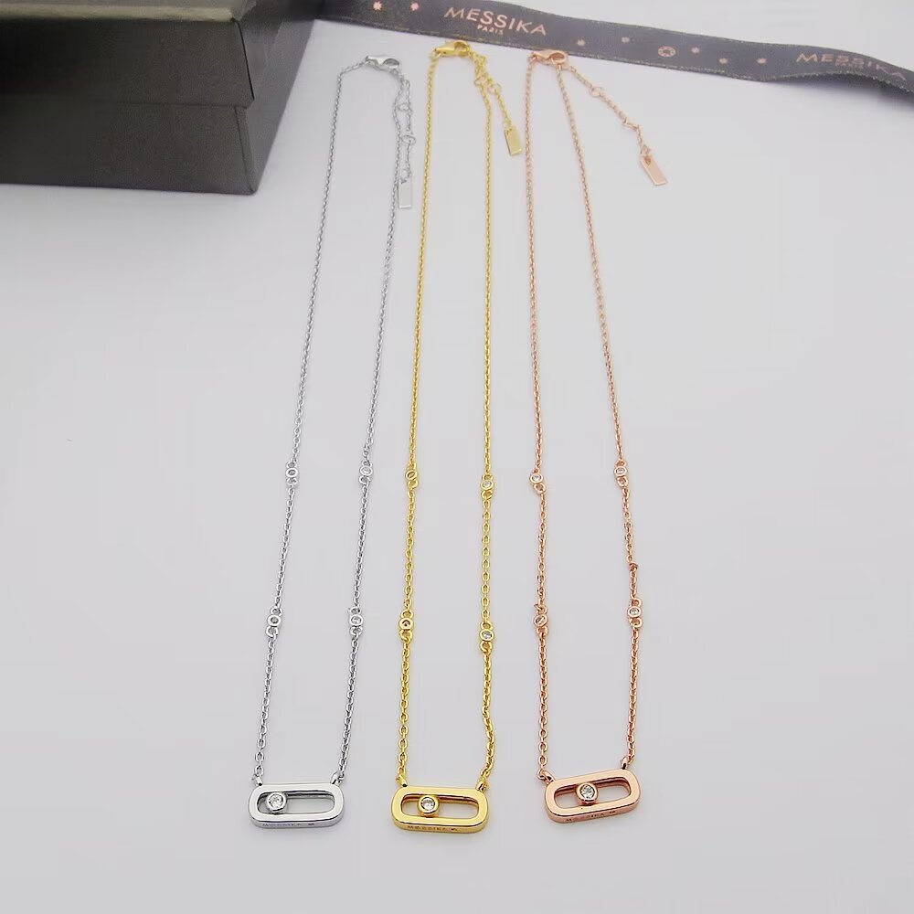 Messika Move necklace silver rose gold yellow gold metal with clear diamond accents 45cm