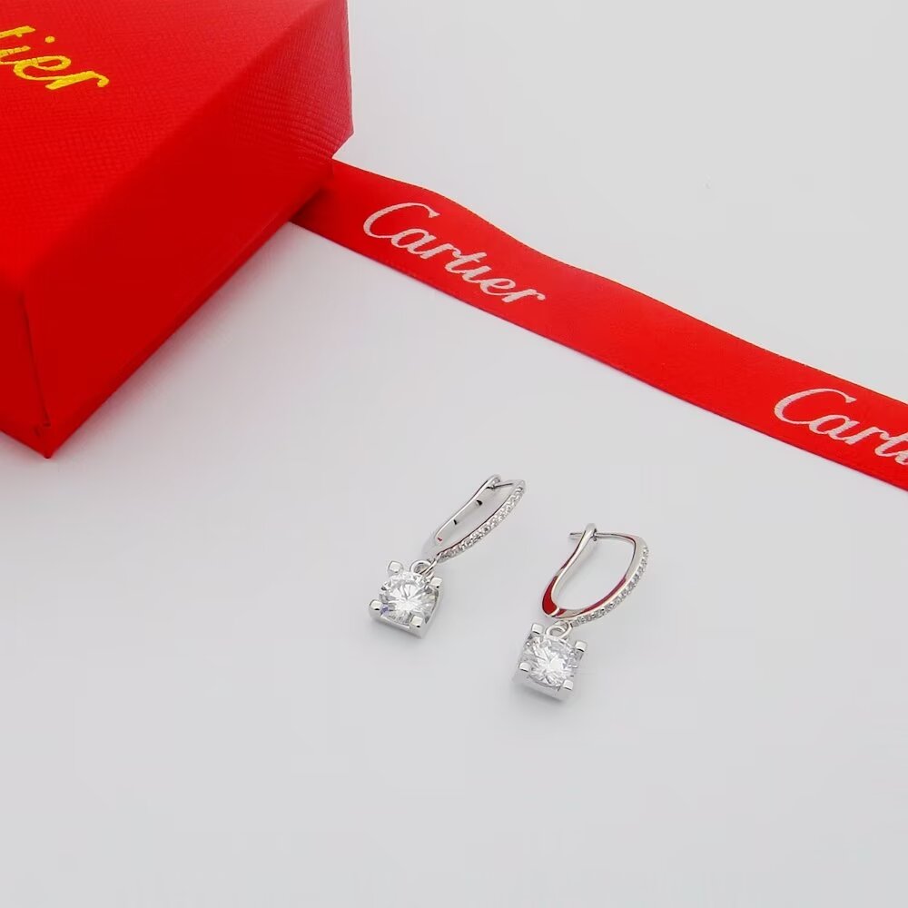Cartier C de Cartier Diamond Drop Earrings earrings Yellow gold with clear round-cut diamond simulants red enamel accent available variants in rose gold and white gold with clear stones 15mm drop length