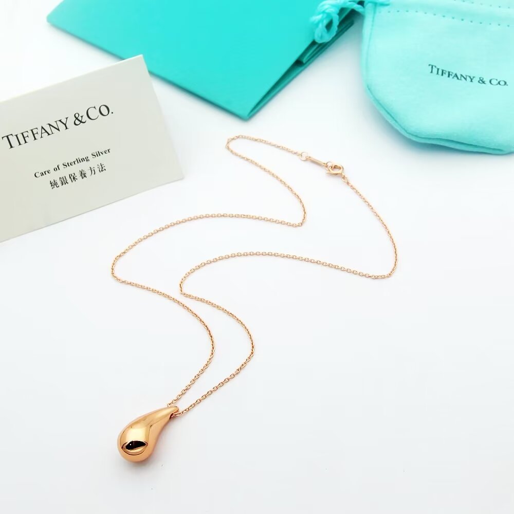 Tiffany Co Teardrop Pendant necklace Yellow Gold Sterling Silver Rose Gold 16 inches