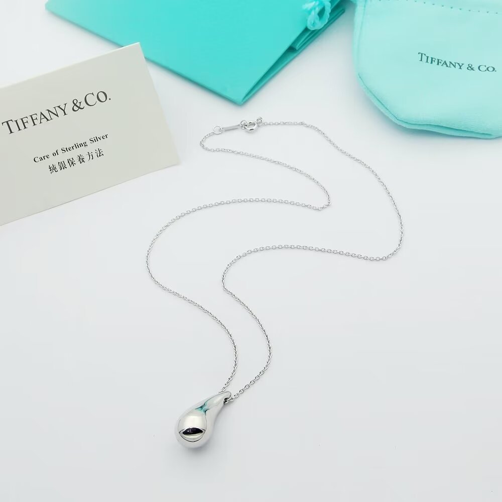 Tiffany Co Teardrop Pendant necklace Yellow Gold Sterling Silver Rose Gold 16 inches