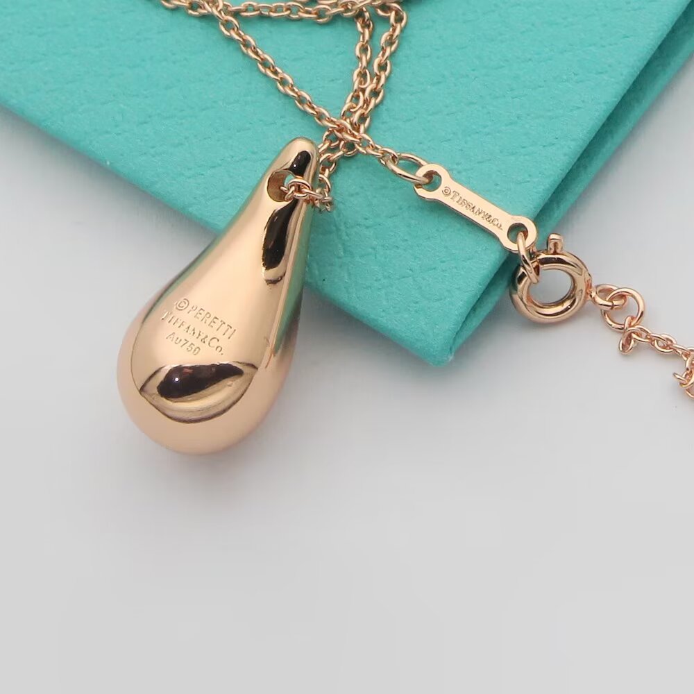 Tiffany Co Teardrop Pendant necklace Yellow Gold Sterling Silver Rose Gold 16 inches