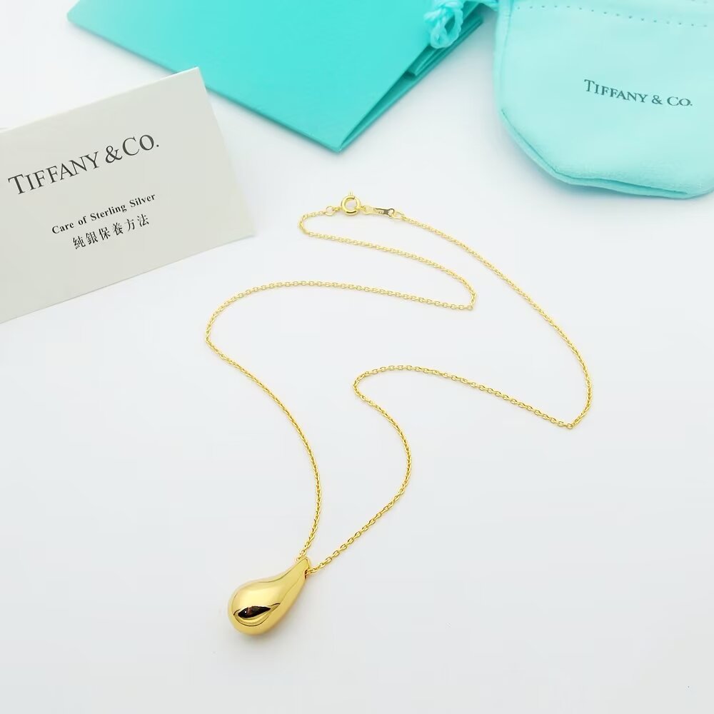 Tiffany Co Teardrop Pendant necklace Yellow Gold Sterling Silver Rose Gold 16 inches