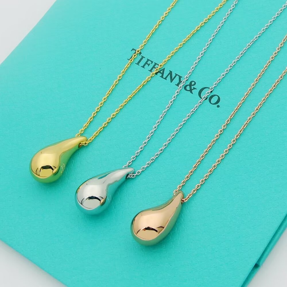 Tiffany Co Teardrop Pendant necklace Yellow Gold Sterling Silver Rose Gold 16 inches