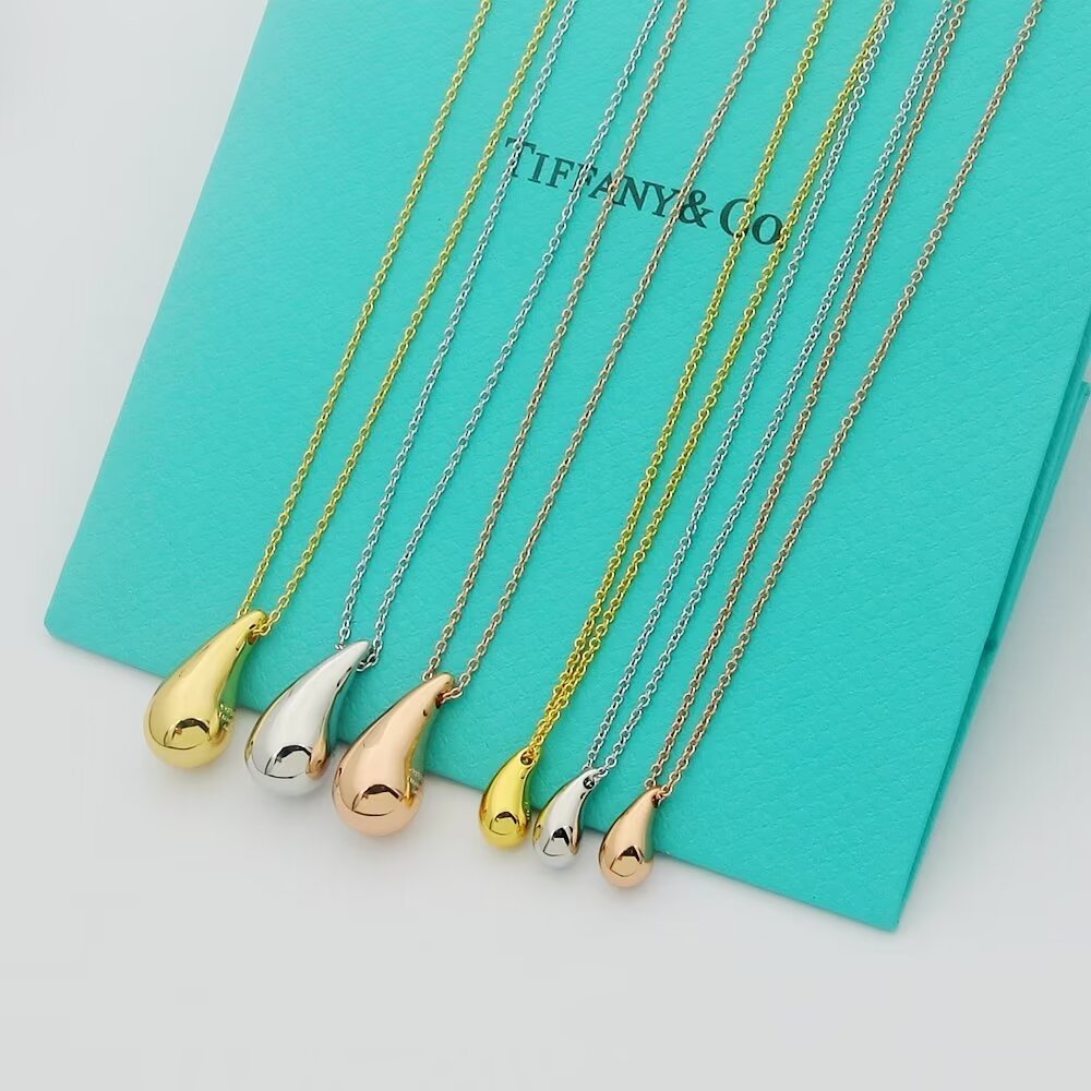 Tiffany Co Teardrop Pendant necklace Yellow Gold Sterling Silver Rose Gold 16 inches