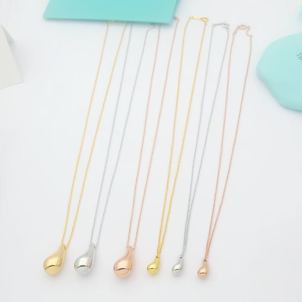 Tiffany Co Teardrop Pendant necklace Yellow Gold Sterling Silver Rose Gold 16 inches