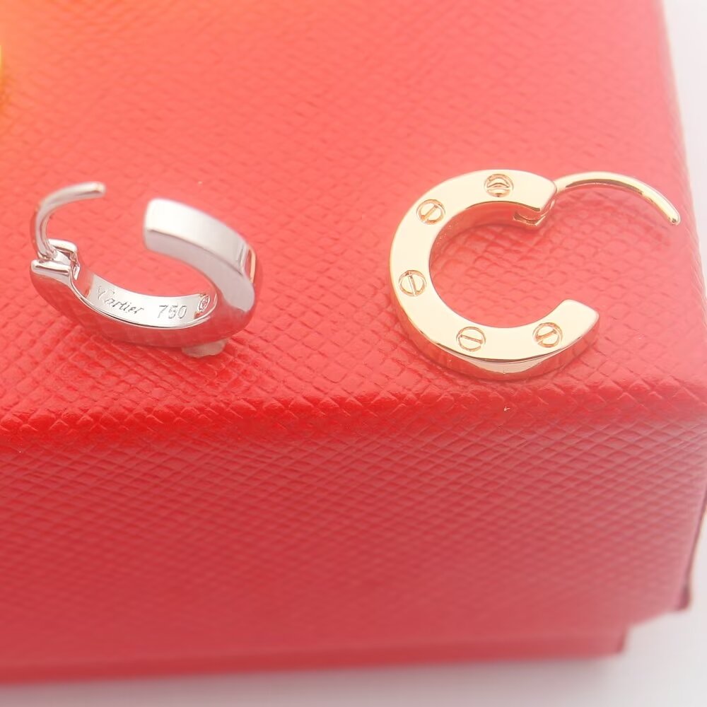 Cartier Love earrings 18k white gold 18k yellow gold 18k rose gold no gemstones 12mm outer diameter