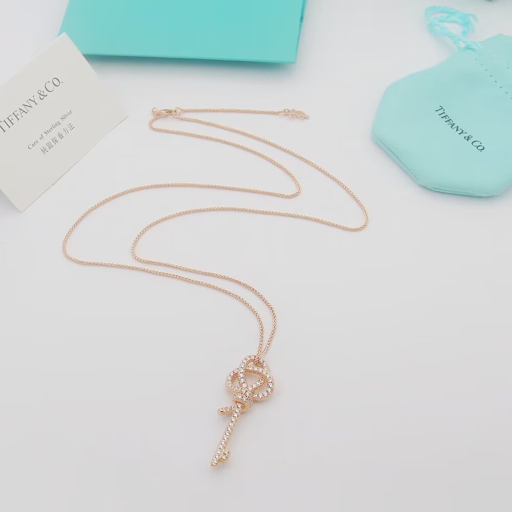 Tiffany Co Tiffany Keys Woven Key necklace 18k rose gold with pave diamonds 18 inches