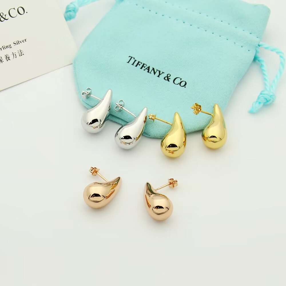 Tiffany Co Teardrop earrings Sterling silver 18k yellow gold 18k rose gold no gemstones 10mm