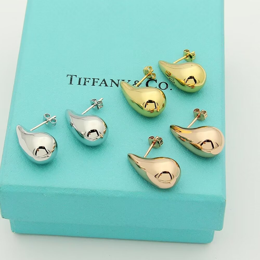 Tiffany Co Teardrop earrings Sterling silver 18k yellow gold 18k rose gold no gemstones 10mm