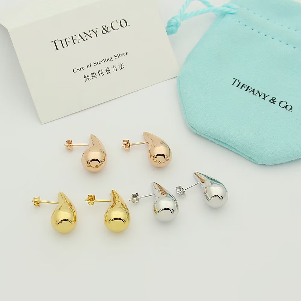Tiffany Co Teardrop earrings Sterling silver 18k yellow gold 18k rose gold no gemstones 10mm