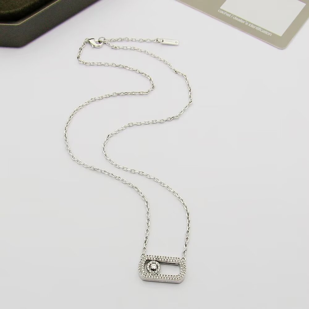 Collier Messika Move Uno Or blanc 18 carats Or jaune 18 carats Or rose 18 carats pavé de diamants 42cm