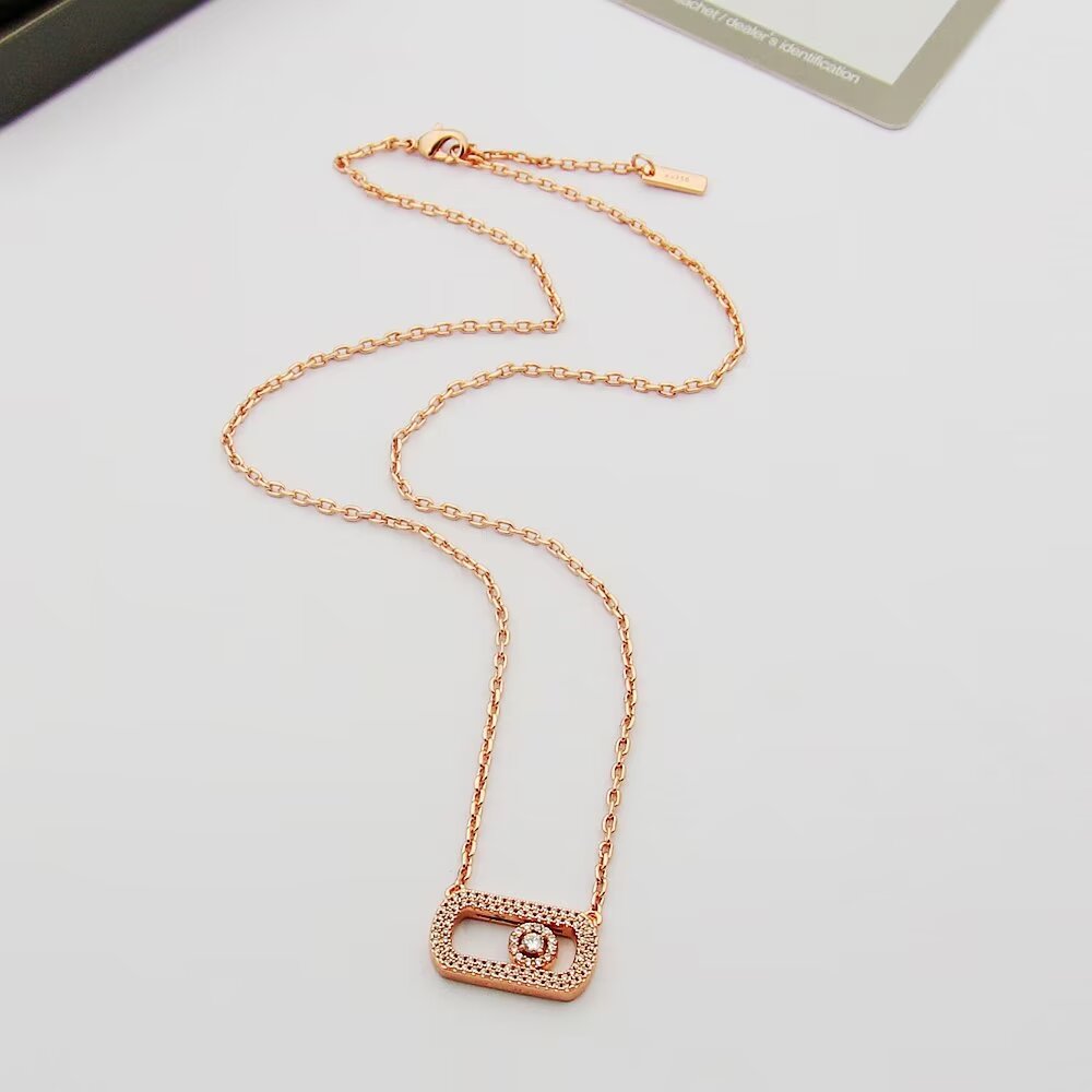 Collier Messika Move Uno Or blanc 18 carats Or jaune 18 carats Or rose 18 carats pavé de diamants 42cm