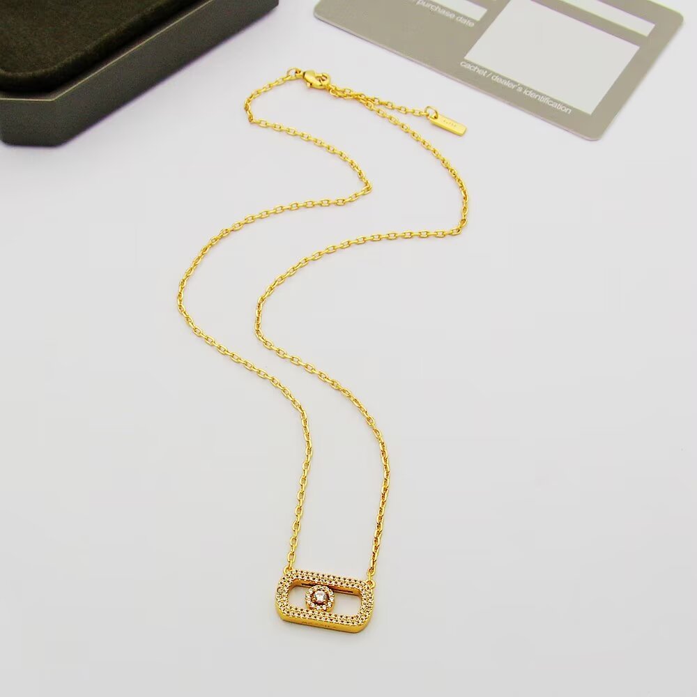 Collier Messika Move Uno Or blanc 18 carats Or jaune 18 carats Or rose 18 carats pavé de diamants 42cm