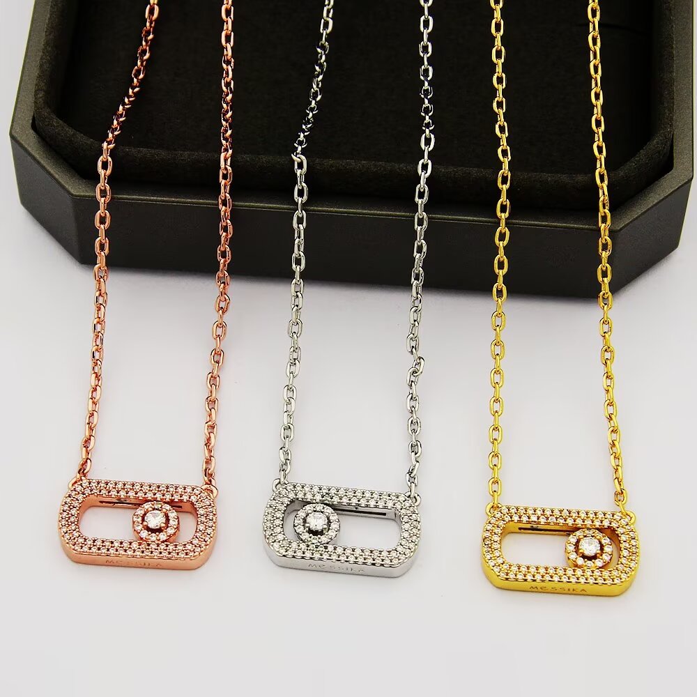Collier Messika Move Uno Or blanc 18 carats Or jaune 18 carats Or rose 18 carats pavé de diamants 42cm