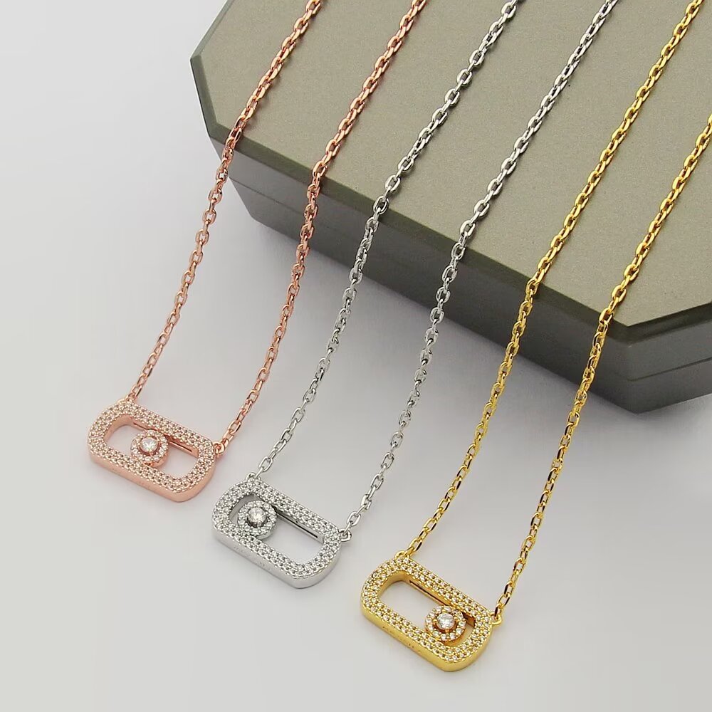Collier Messika Move Uno Or blanc 18 carats Or jaune 18 carats Or rose 18 carats pavé de diamants 42cm