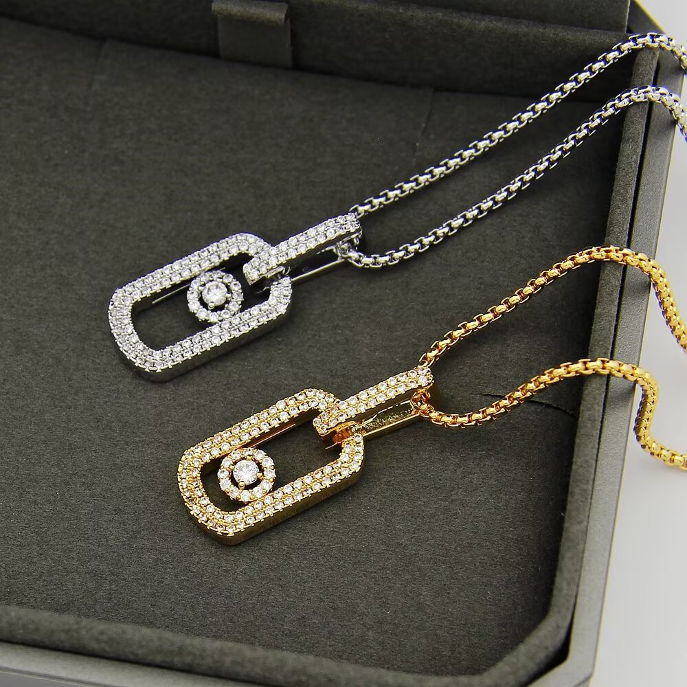 Messika My Move necklace 18k white gold with pave diamonds 18k yellow gold with pave diamonds 45cm