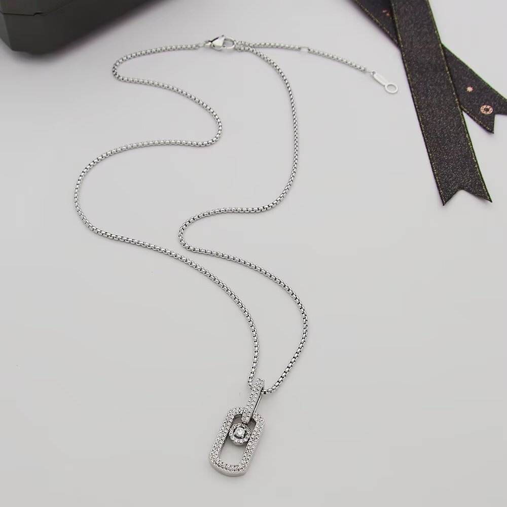 Messika My Move necklace 18k white gold with pave diamonds 18k yellow gold with pave diamonds 45cm