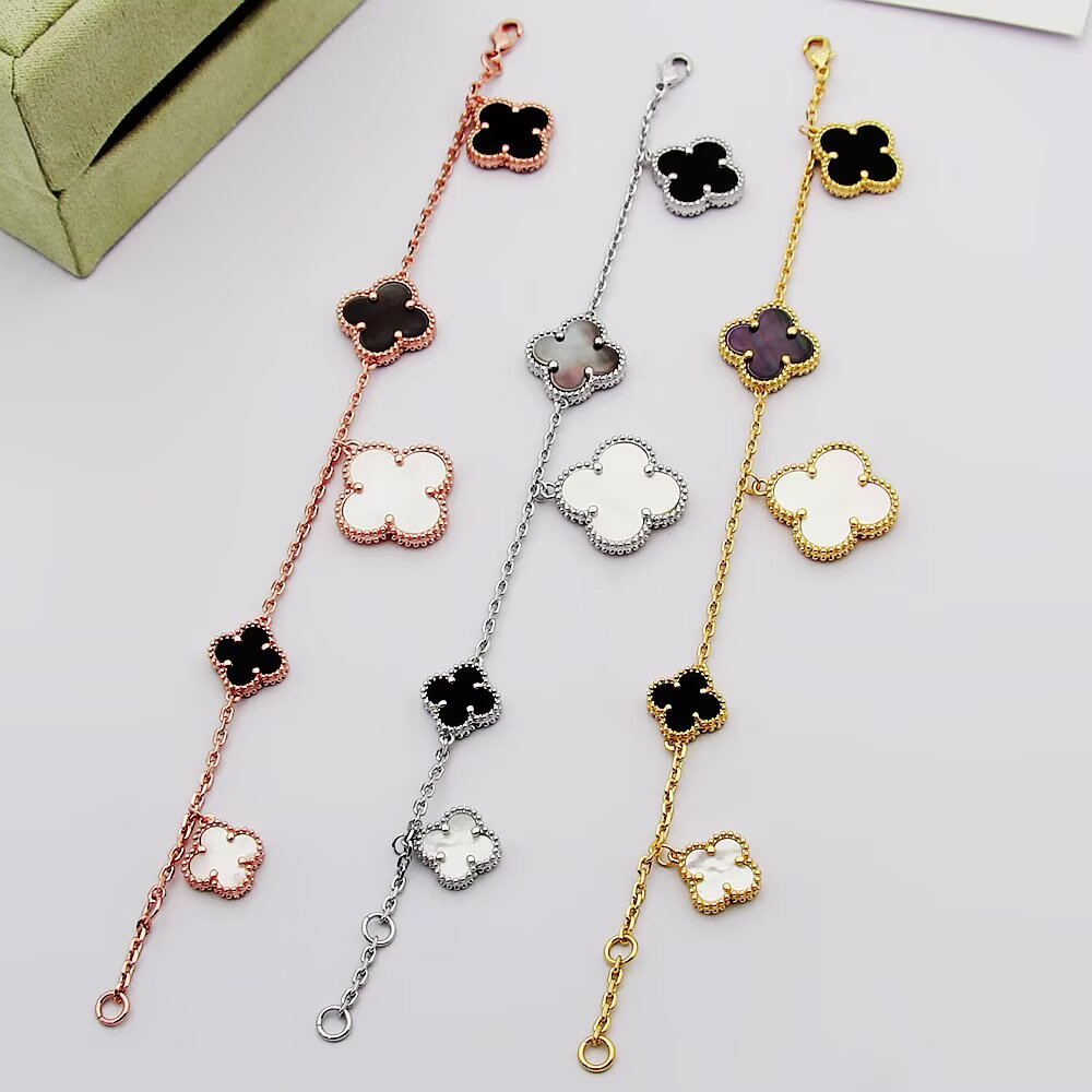 Van Cleef Arpels Magic Alhambra bracelet Silver-toned metal with white mother-of-pearl purple chalcedony and gray mother-of-pearl clover motifs 19cm