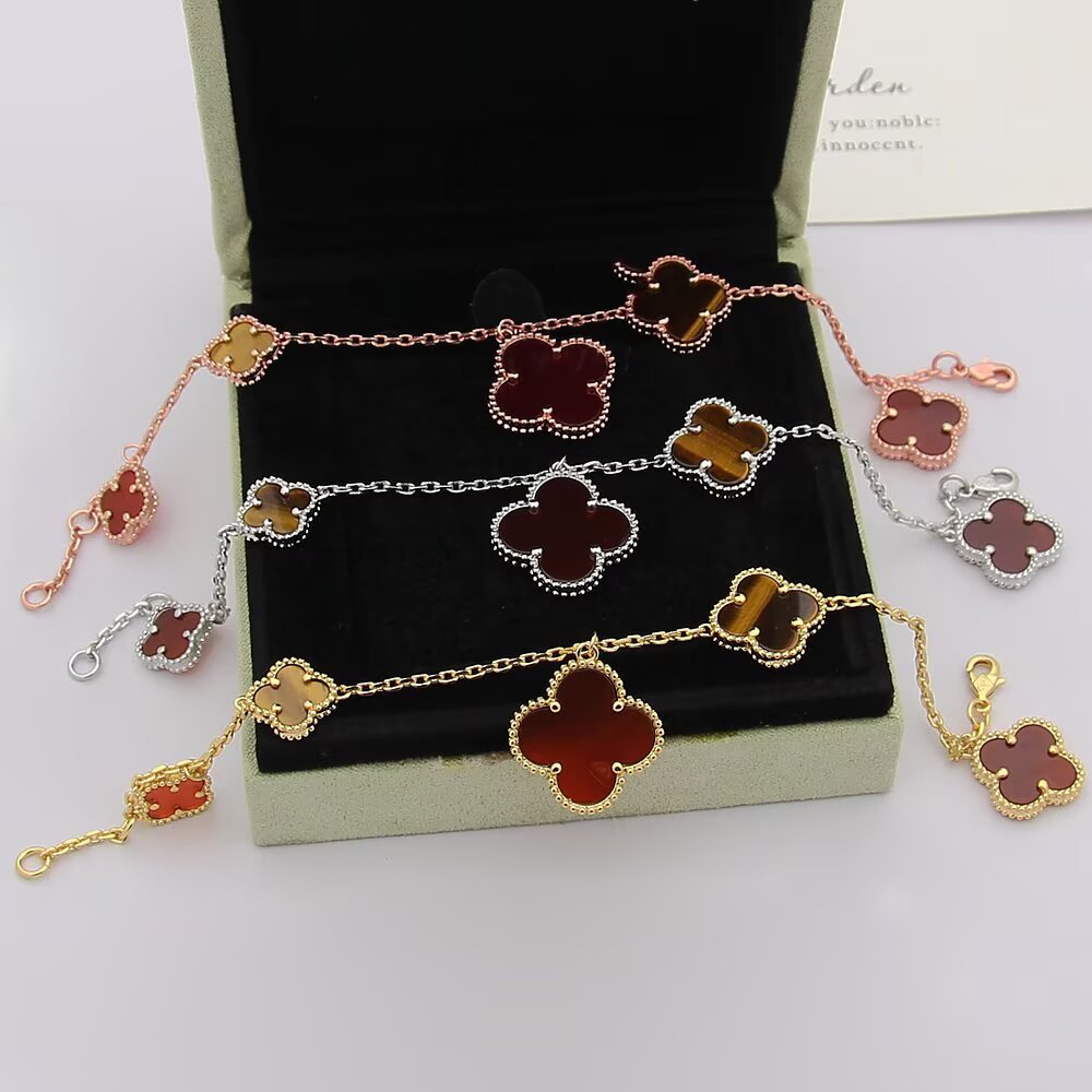 Van Cleef Arpels Magic Alhambra bracelet Silver-toned metal with white mother-of-pearl purple chalcedony and gray mother-of-pearl clover motifs 19cm