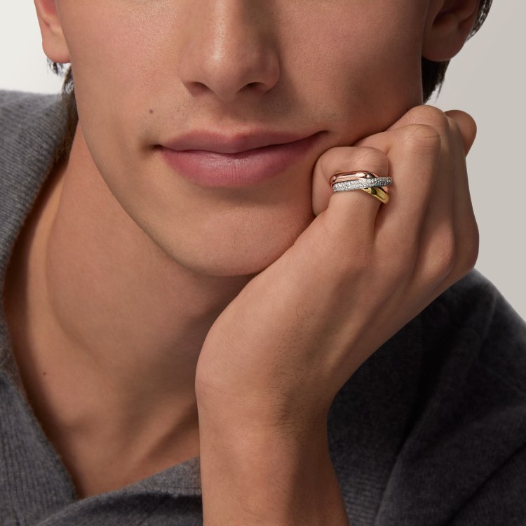 Cartier Trinity ring 18k yellow gold 18k rose gold 18k white gold pave set clear diamonds 6